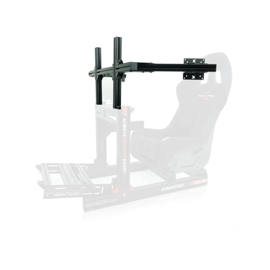 SimXPro GT-RS triple monitorholder til gaming og arbejde, robust metalramme med justerbare arme og monteringsbeslag