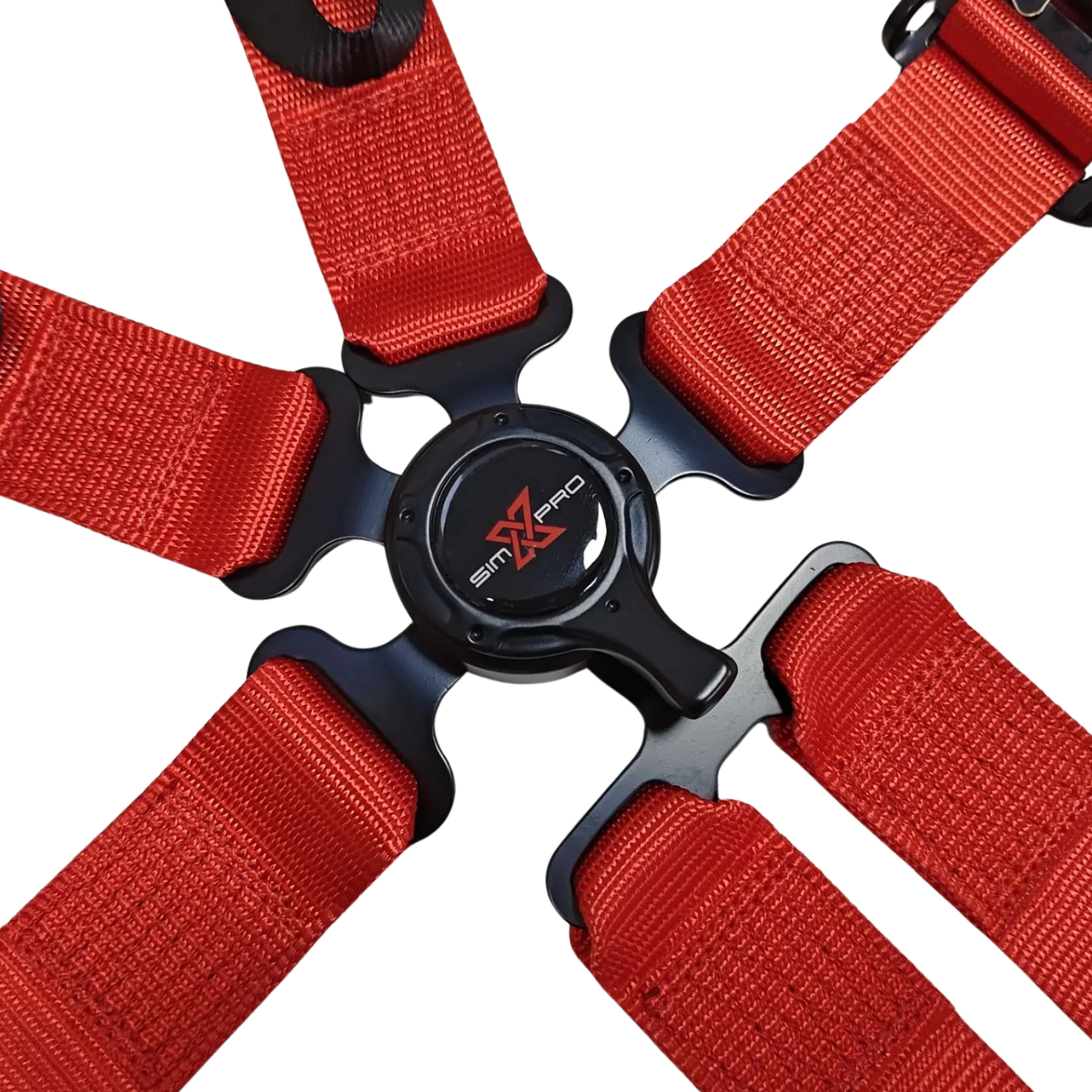 SimXPro sædesele med justerbare stropper og polstring, designet til simulatorspil og racing.