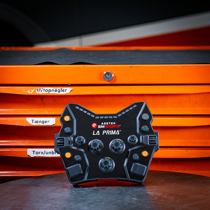 Asetek Racing La Prima Button Box B/G med knapper til racing-simulator, sort og grøn design, til simulation og gaming.
