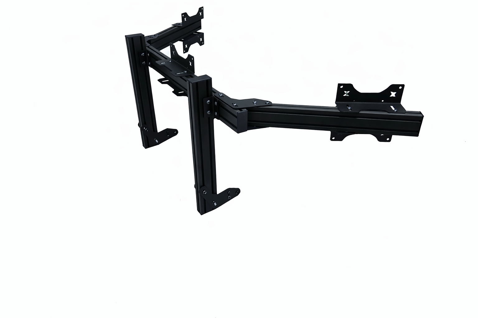 SimXPro integreret triple skærmopsætning i sort med VESA 75-100-200, kraftig og professionel til flere skærme.