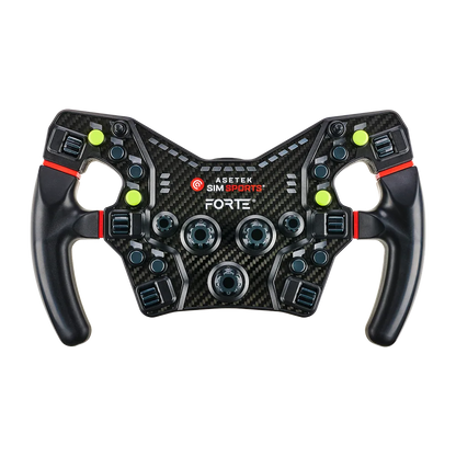 Asetek Racing ratstyringshjul tilbehør med neongrøn farvekitt og røde puder, uden baggrund, til racerbil eller gaming.