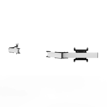 Right three-quarter product view of the white SIMGASM Apex monitor-stand side-arm set with its VESA brackets