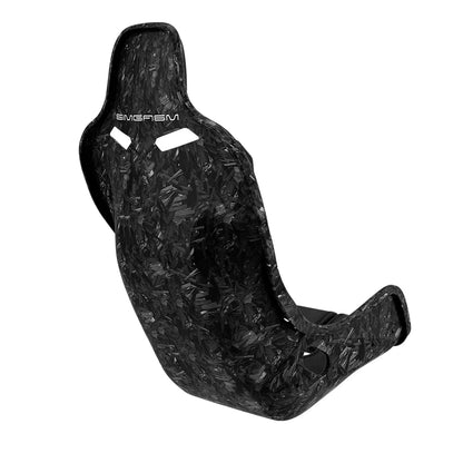 Rear three-quarter view showing the outer profile of the SIMGASM Atlas Formula seat with a Forged Carbon Look shell