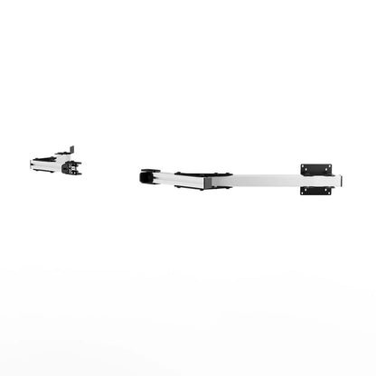 Right three-quarter product view of the white SIMGASM Core monitor-stand side-arm set with its VESA brackets