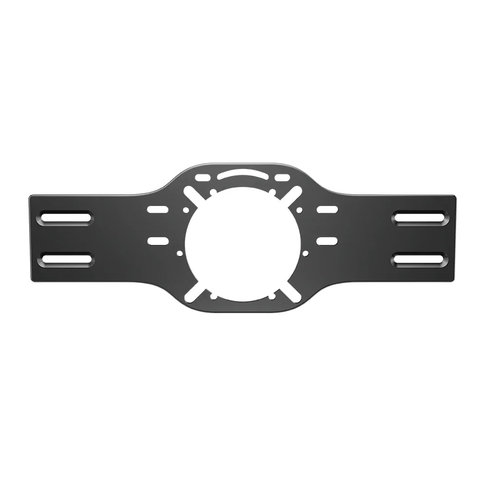 Front view of the black SIMGASM front wheel-mount bracket with circular bolt pattern