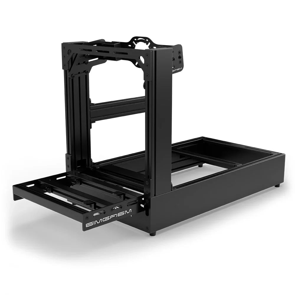SIMGASM Pro cockpit i sort med Front Mount, set skråt forfra