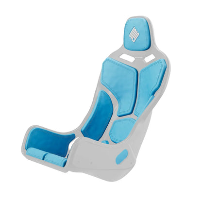 Rear three-quarter view showing blue side trim on the black-shell SIMGASM Atlas Formula seat