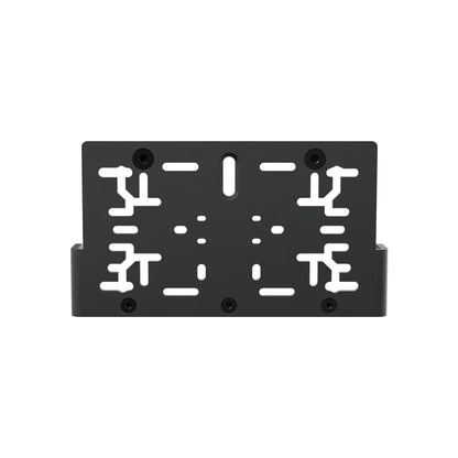 Top view of the black SIMGASM shifter and handbrake mounting plate with multiple slot patterns