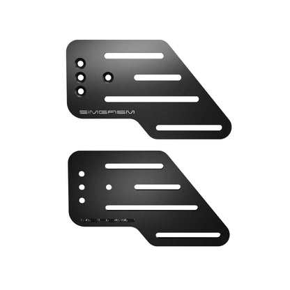 Front view of the paired large black SIMGASM wheel-mount side plates and adjustment slots